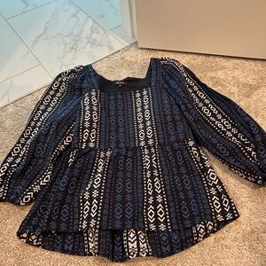 Madewell Navy and White Embroidered Top